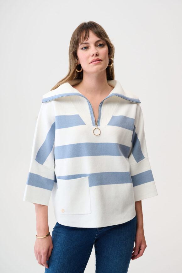 Joseph Ribkoff 261983 Stripe Print Sweater With Zipped Collar