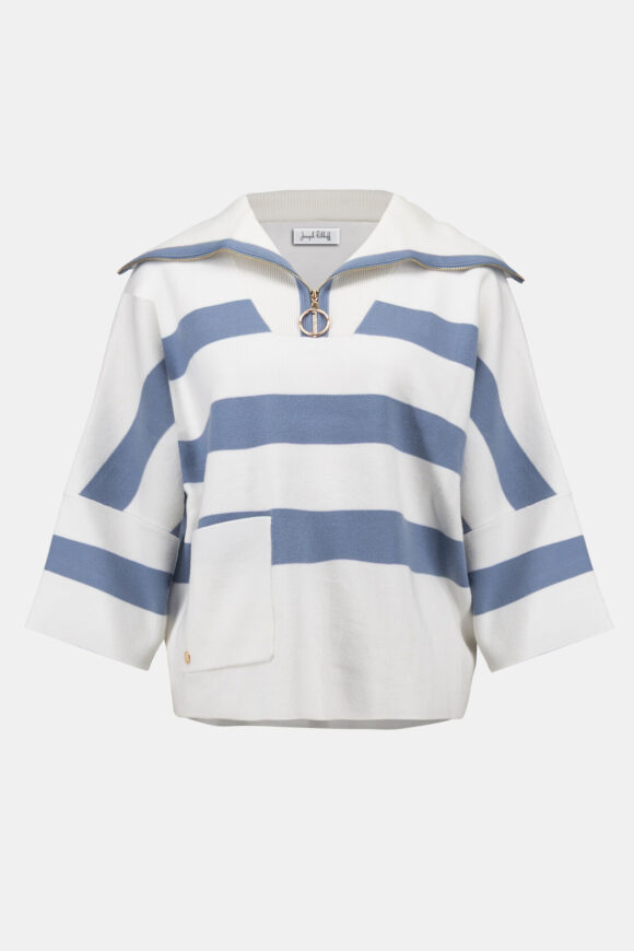 Joseph Ribkoff 261983 Stripe Print Sweater With Zipped Collar