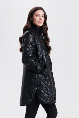 Nikki Jones 8005 Black Convertible Vegan Leather Quilted Coat