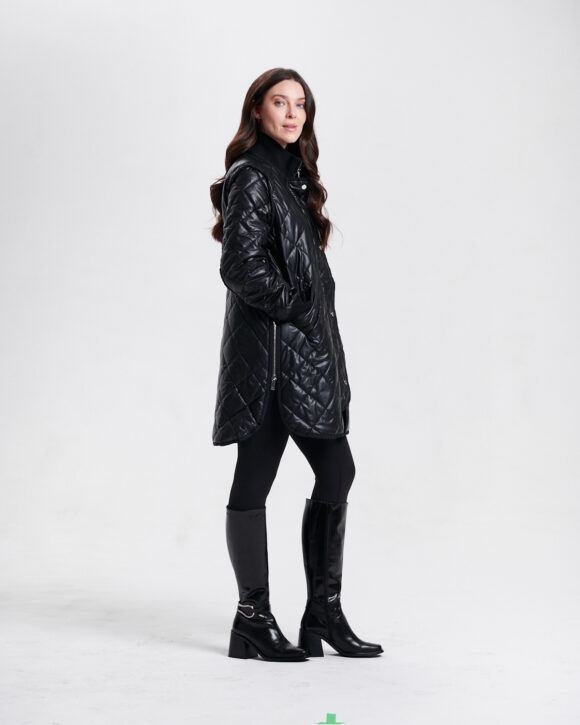 Nikki Jones 8005 Black Convertible Vegan Leather Quilted Coat