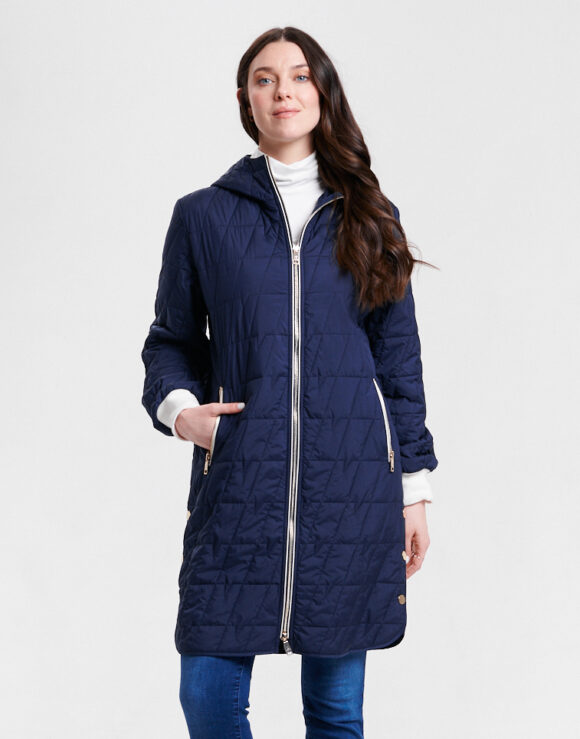 Nikki Jones 8013 Navy/White Light Weight Puffer Coat