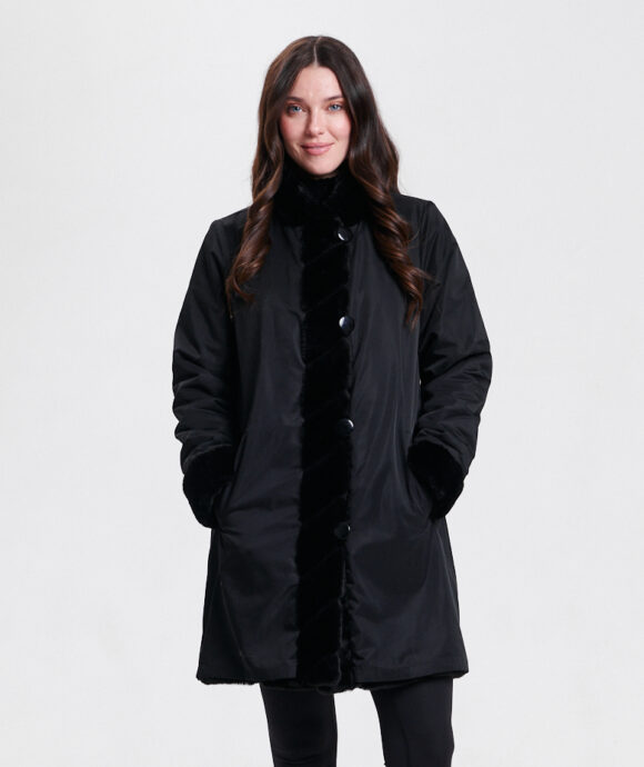 Nikki Jones 8129 Black Faux Fur Reversible Coat