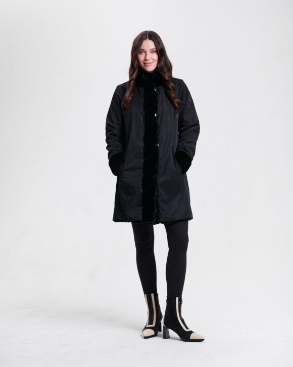 Nikki Jones 8129 Black Faux Fur Reversible Coat