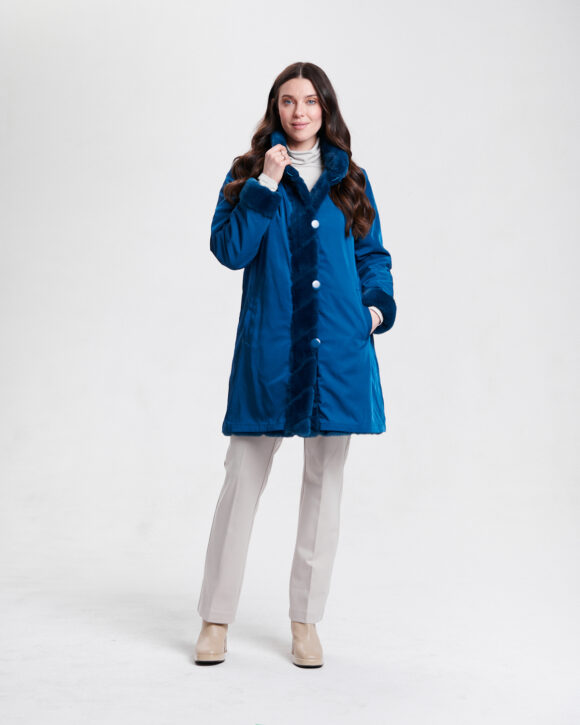 Nikki Jones 8129 Teal Faux Fur Reversible Coat