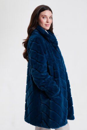 Nikki Jones 8129 Teal Faux Fur Reversible Coat