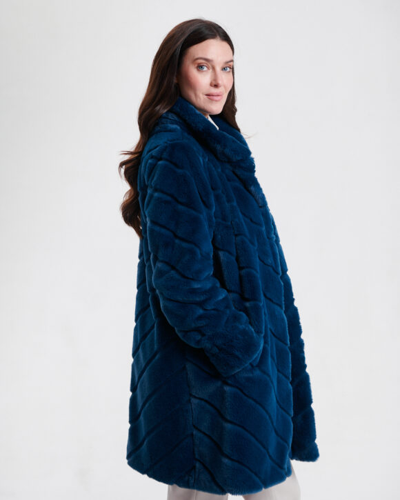 Nikki Jones 8129 Teal Faux Fur Reversible Coat