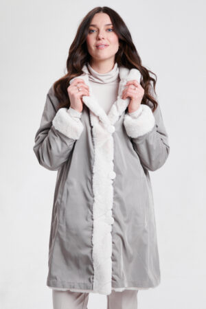Nikki Jones 8129 Ecru/Winter White Faux Fur Reversible Coat