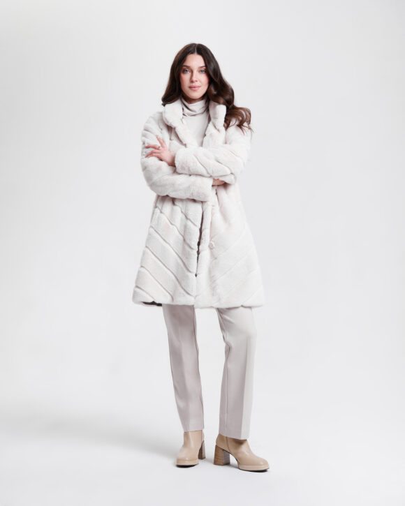 Nikki Jones 8129 Ecru/Winter White Faux Fur Reversible Coat