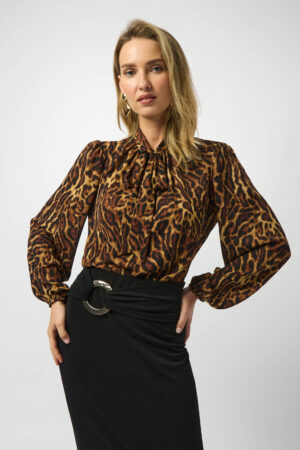 Joseph Ribkoff 253077 Black/Brown Georgette Animal Print Top