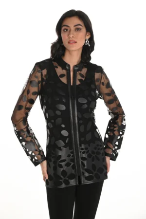 Frank Lyman 253852 Black Mesh And Leatherette Jacket
