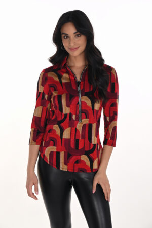 Frank Lyman 254309 Black/Red Diamante Detail Knit Top
