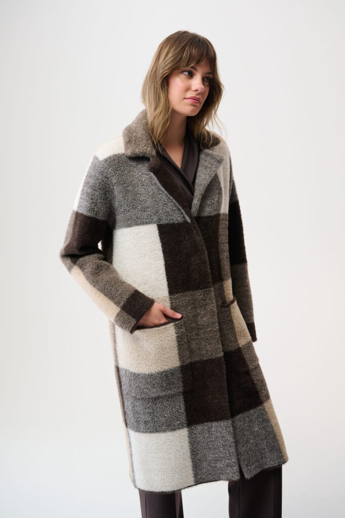 Joseph Ribkoff 254975 Feather Yarn Abstract Print Sweater Coat