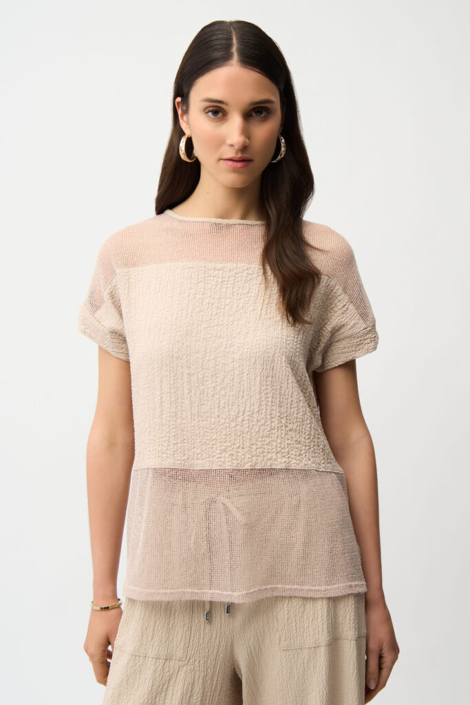 Joseph Ribkoff 261247 Parchment Seersucker And Mesh Top