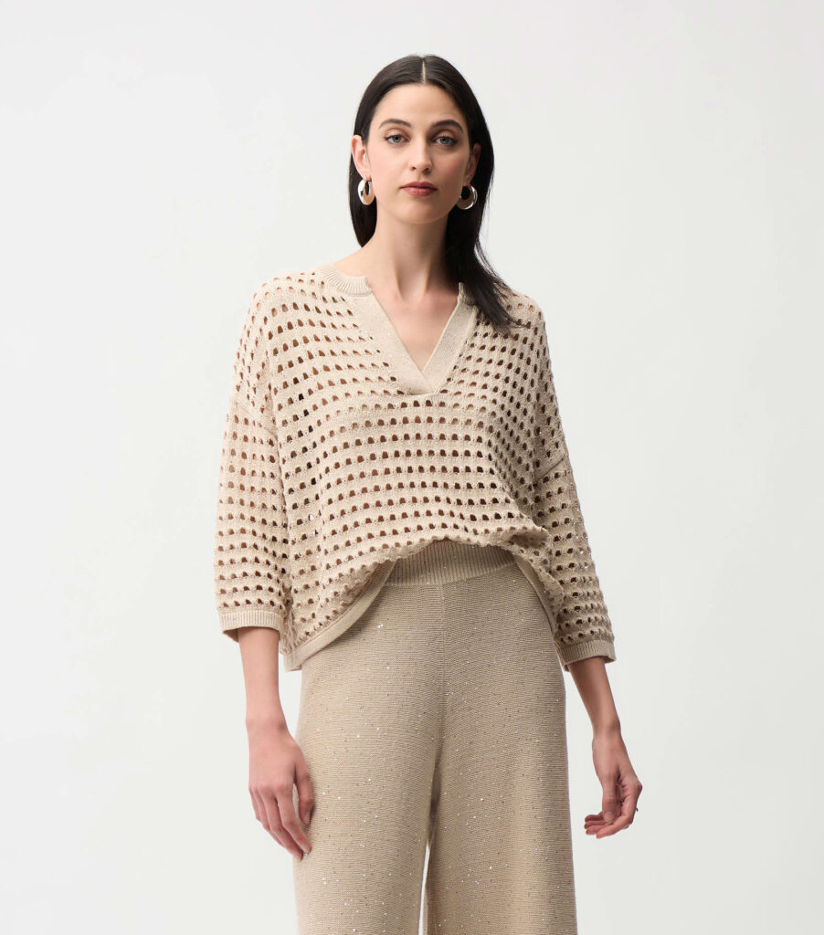 Joseph Ribkoff 261925 Parchment Knit Top With Sequins