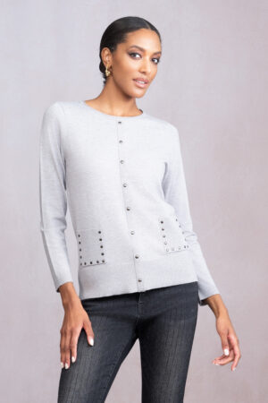 Alison Sheri A46066 Silver Stud Detail Knit Top