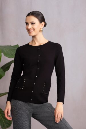 Alison Sheri A46066 Black Stud Detail Knit Top