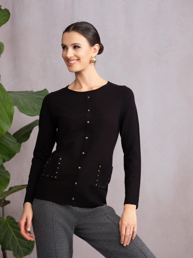 Alison Sheri A46066 Black Stud Detail Knit Top