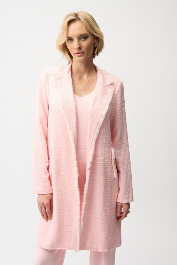 Joseph Ribkoff 261109 Bouclé Straight Coat With Fringe Detail