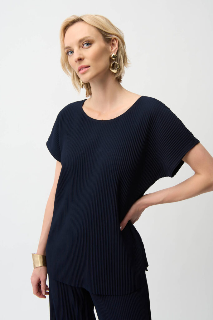 Joseph Ribkoff 261192 Midnight Blue Pleated Scuba Crepe Top