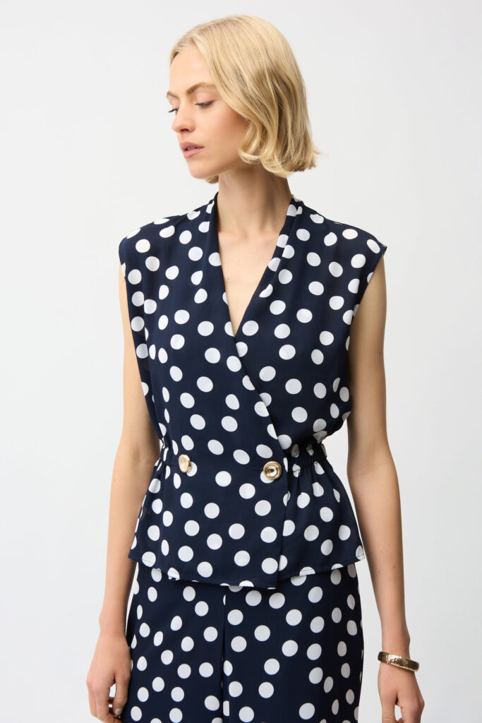 Joseph Ribkoff 261250 Georgette Dot Print Wrap Peplum Top