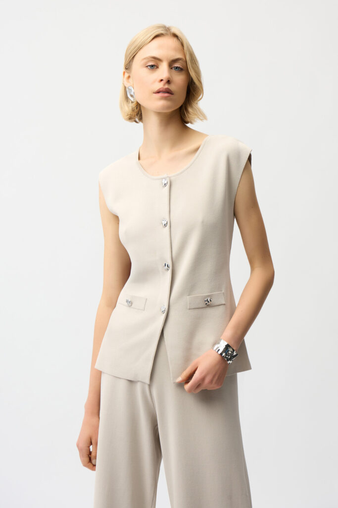 Joseph Ribkoff 261938 Fitted Knit Vest With Faux Welt Pockets