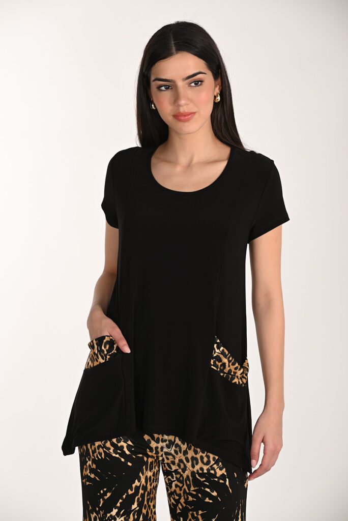 Frank Lyman 266152 Black/Tan Short Sleeves Tunic