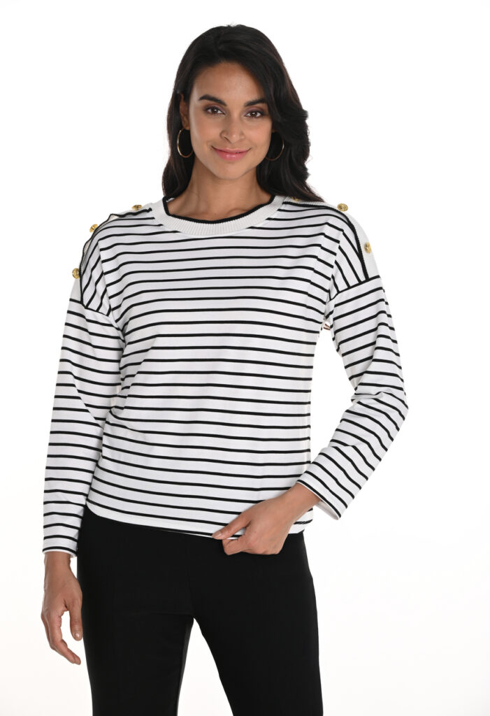 Frank Lyman 256720U Off-White/Black Striped Top