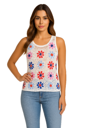 Orly 261113 Off-White/Multi Floral Print Sleeveless Knit Top