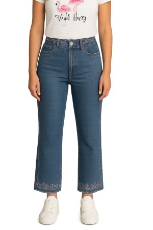 Orly 261121 Blue Embroidered Cropped Wide Leg Jeans