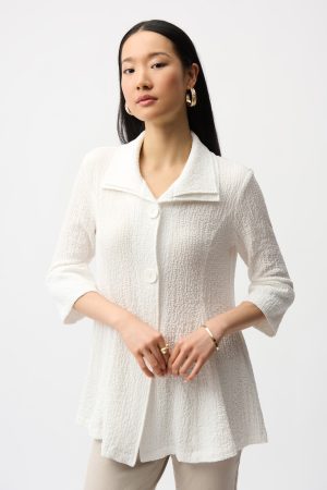 Joseph Ribkoff 261128 White Seersucker Flared Jacket