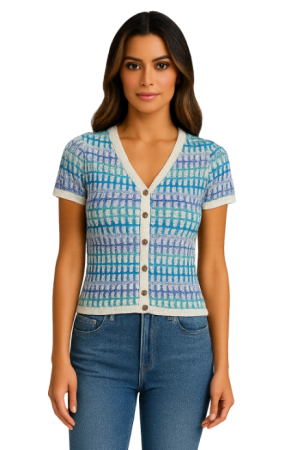 Orly 261133 Turquoise/Multi Short Sleeve Knit Top