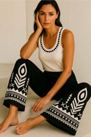 Orly 261182 Black/Off White Sleeveless Scoop Neck Top