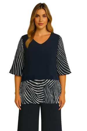 Orly 261195 Navy/White Print Pleated Sleeve Tunic