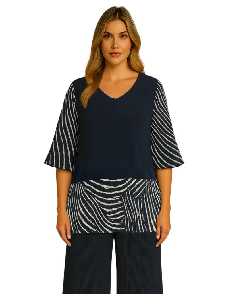 Orly 261195 Navy/White Print Pleated Sleeve Tunic