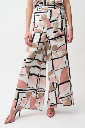Joseph Ribkoff 261198 Abstract Print Wide Leg Satin Trousers
