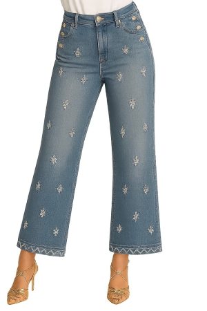 Orly 261255 Medium Denim Cropped Embroidered Jeans