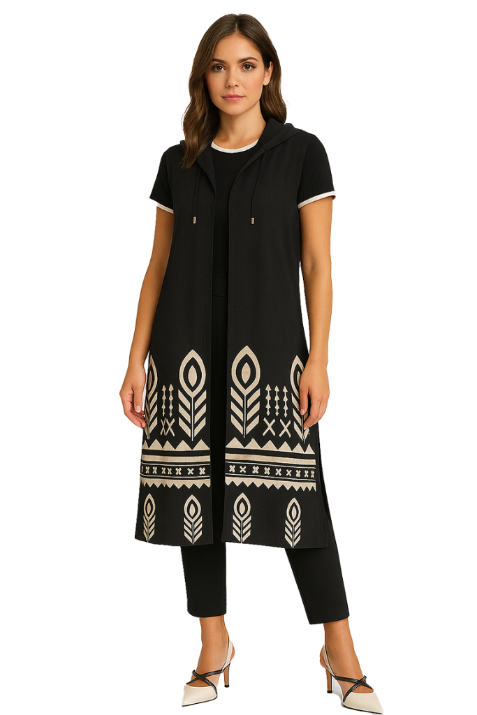 Orly 261285 Black/Beige Hooded Sleeveless Cover-Up
