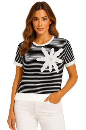 Orly 261320 Black/Off-White Striped Relaxed Fit Top