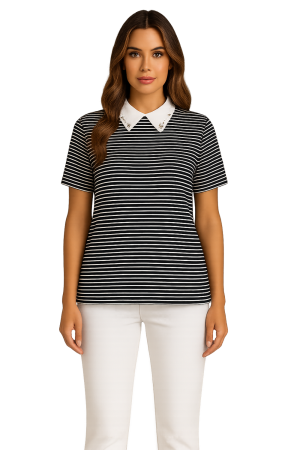 Orly 261323 Black/Off-White Striped Short Sleeve Top