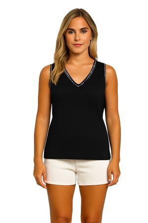 Orly 261325 Black/White Sleeveless V-Neck Top