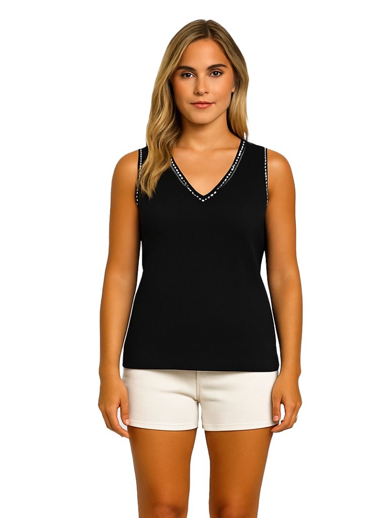 Orly 261325 Black/White Sleeveless V-Neck Top