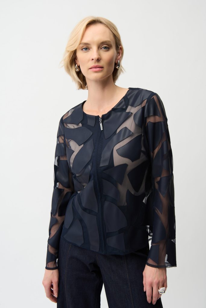Joseph Ribkoff 261906 Laser Cut Leatherette Fitted Jacket