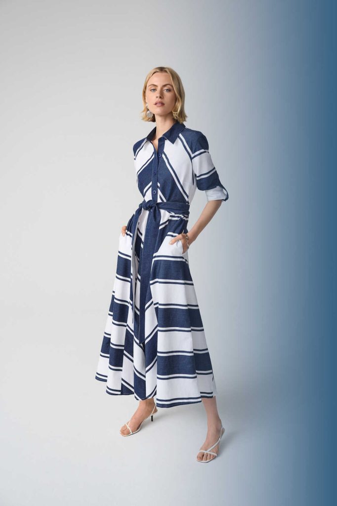 Joseph Ribkoff 261936 Cotton Striped Fit & Flare Shirt Dress