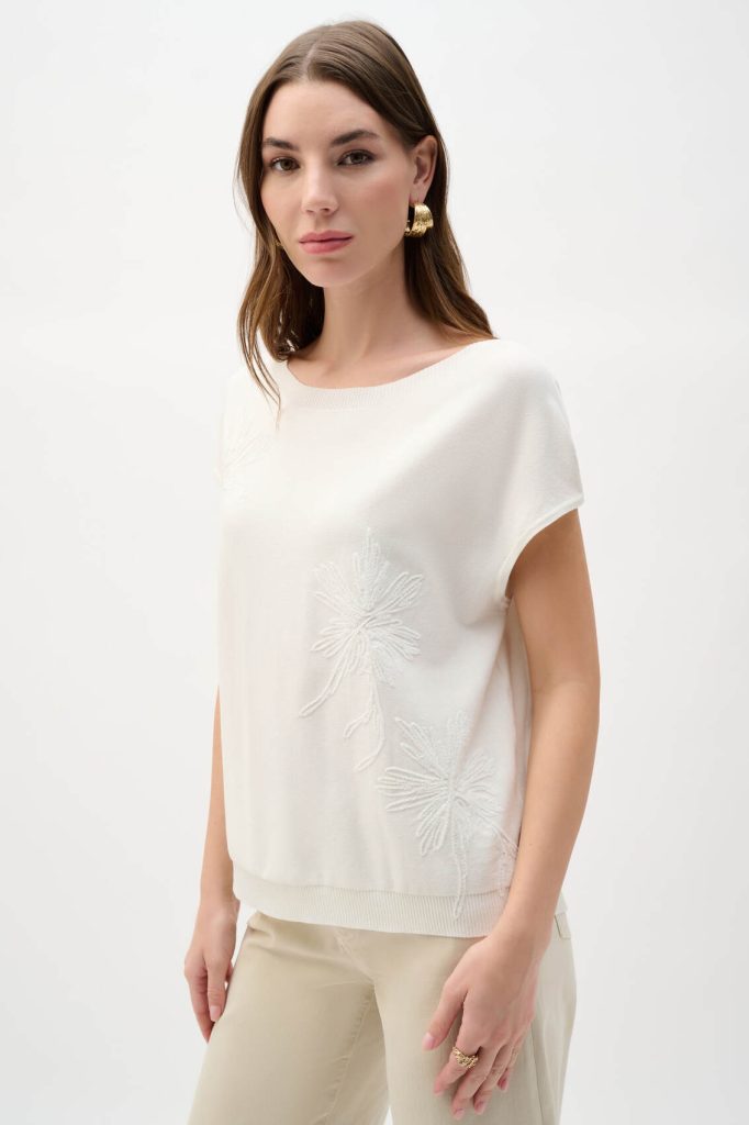 Joseph Ribkoff 262942 Knit Top With Embroidered Flowers