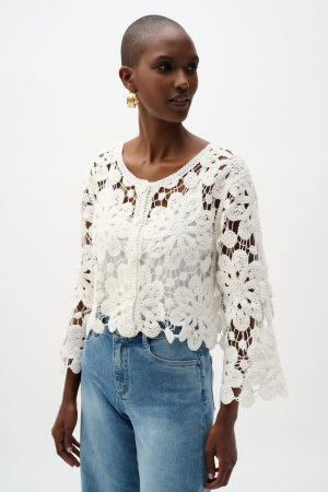 Joseph Ribkoff 262958 Vanilla Crochet 3/4 Sleeves Cardigan