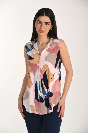 Frank Lyman 266132 Pink/Blue Abstract Print Sleeveless Top