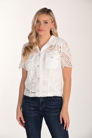 Frank Lyman 266388 Off-White Short Sleeve Lace Top