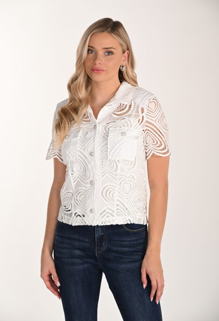Frank Lyman 266388 Off-White Short Sleeve Lace Top