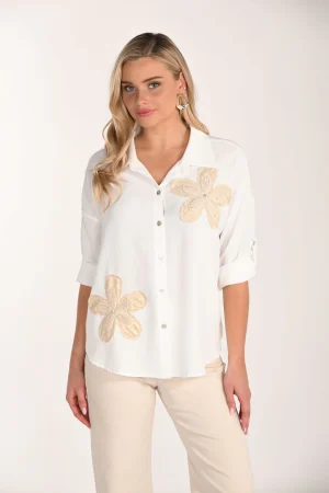 Frank Lyman 266517 Floral Embroidered Casual Shirt