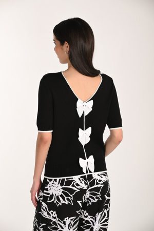 Frank Lyman 266525 Black V-Neck Bow Detail Top